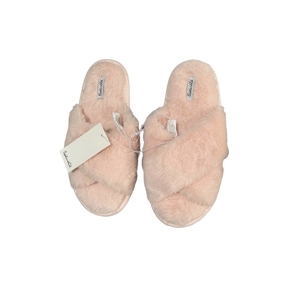 SPLENDID Womens Super Plush‎ Faux Fur Criss-cross Scuff Slippers Pink S/M NEW